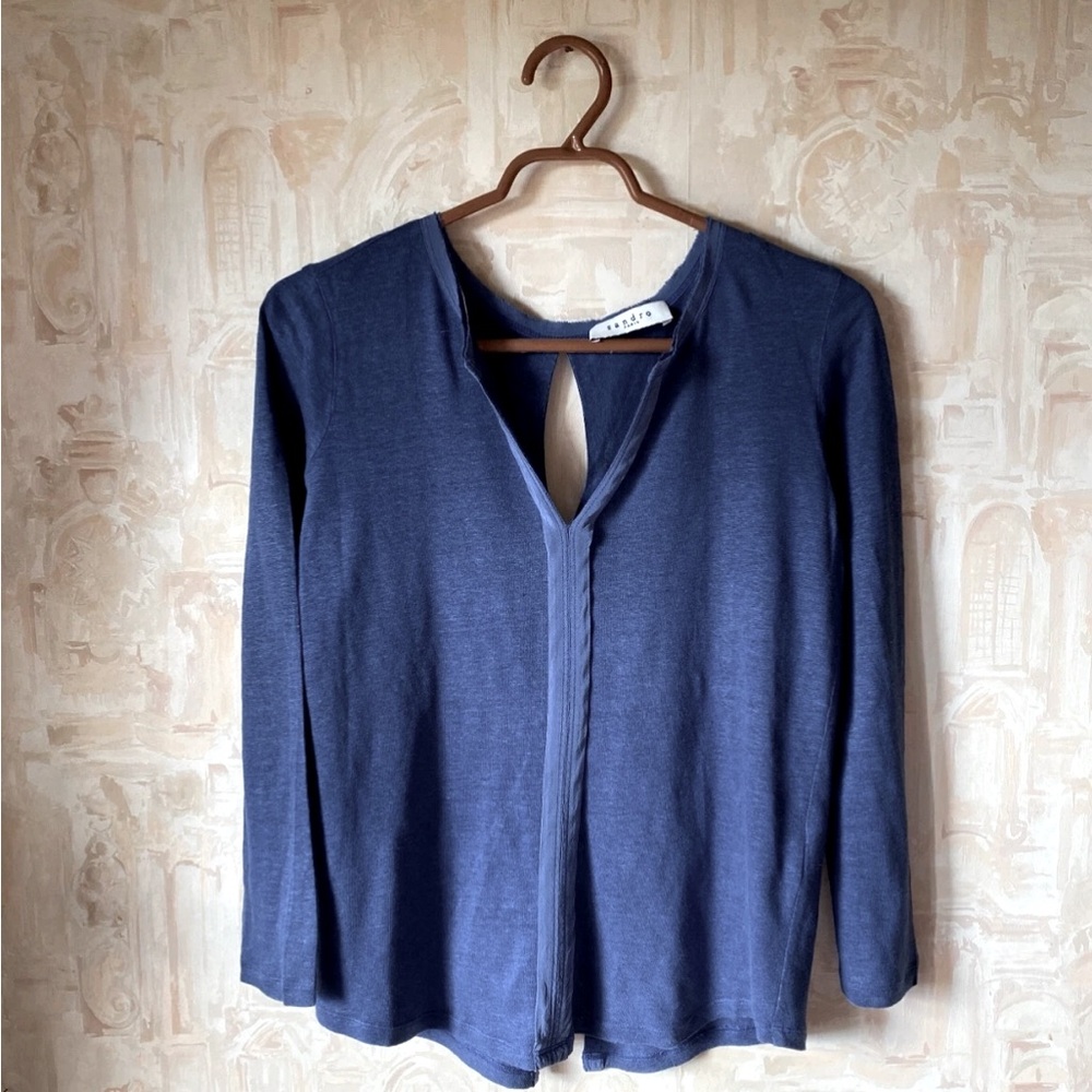 Sandro Paris blue Long Sleeve shirt with back keyhole design
